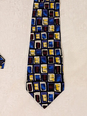 VTG J. Garcia 100% Silk Men s Wide Tie Multicolor Geometric Woven 56" USA